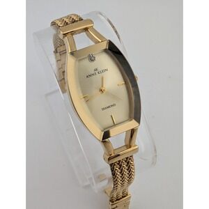 Anne Klein Diamond Watch Women 21mm Gold Tone 7" Band- New Battery
